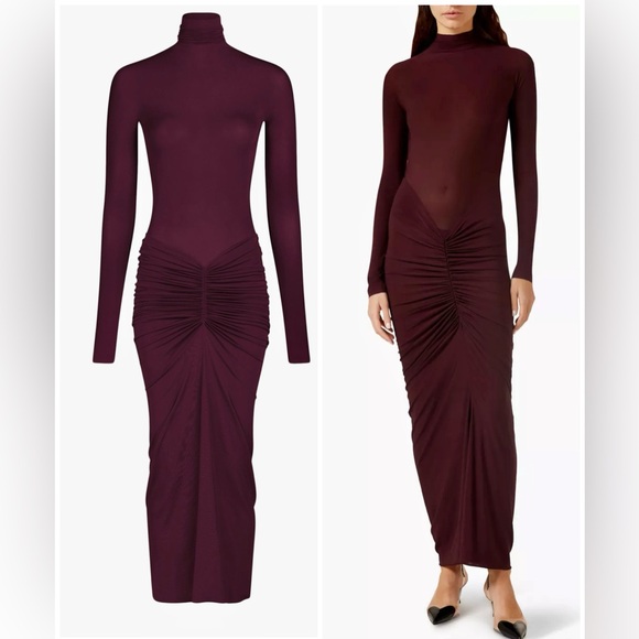 ALAIA Gathered jersey high-neck Draped Body-Con Midi Dress